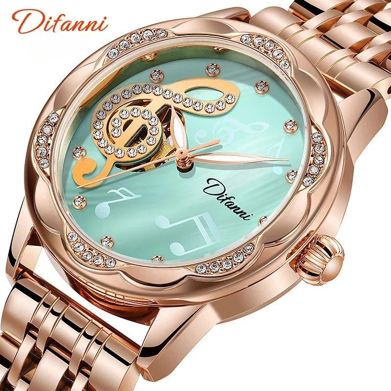 Women Gold Diamond Tourbillon Automatic Mechanical Women Watch Fashion Waterproof Luminous Women Sports Watch