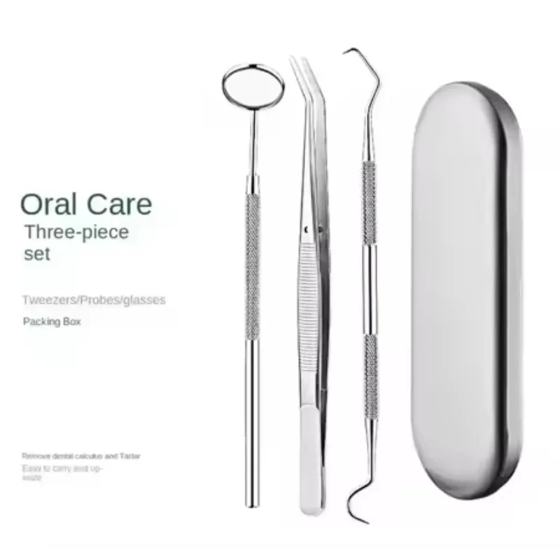 

STLF Portable Oral Care Kit Dentist 3 stainless steel tooth tools Diagnostic Instrument Mirror Double Probe Sickle Hoe Tooth Cle