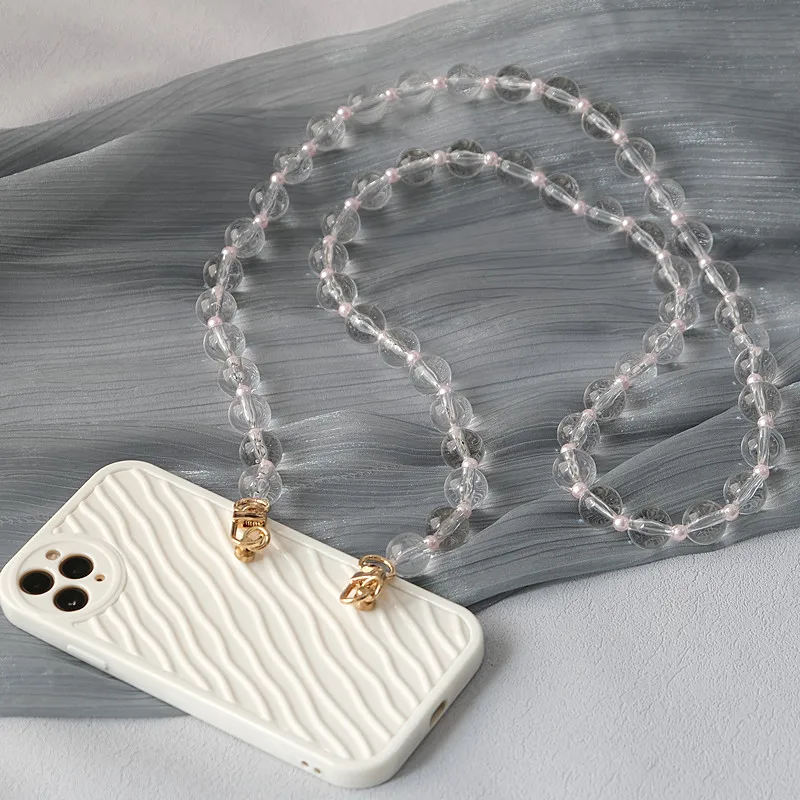 New Phone Accessory Cellphone Chain Anti Lost Universal Transparent Beaded Shoulder Neck Crossbody Phone Strap Case Holder Chain