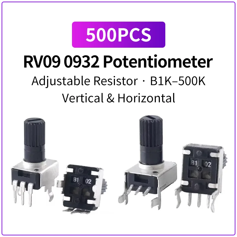 500PCS RV09 0932 Adjustable Potentiometer B1K 5K 10K 50K 100K 200K 500K Vertical Horizontal 12.5mm Shaft Length