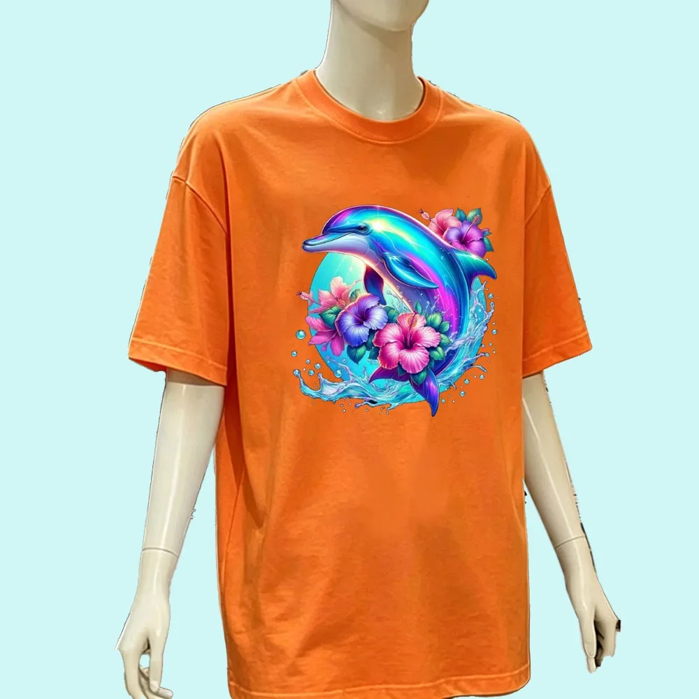 Ocean Dolphin Unisex Tee Marine Life Graphic T-Shirt Women Short Sleeve O Neck Tee Comfort Breathe Summer Graphic Tshirt