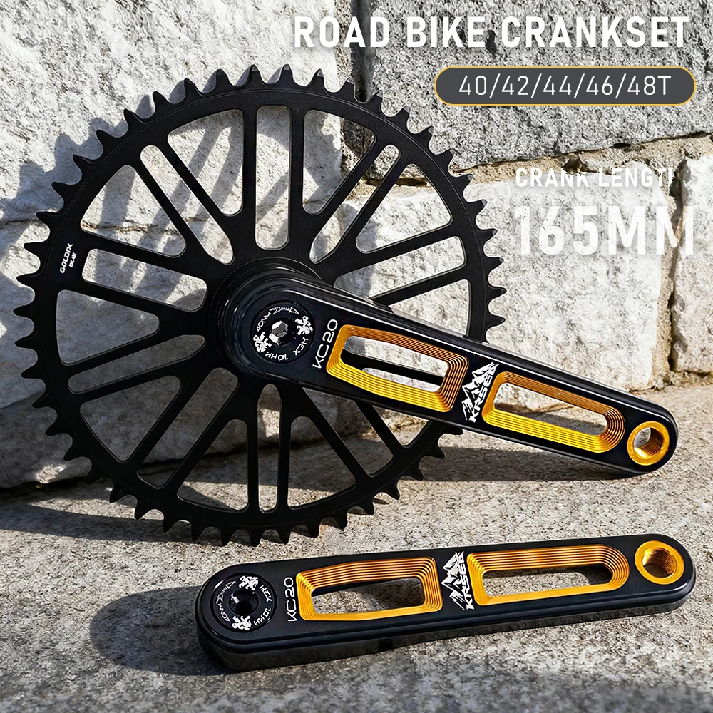 KRSEC vélo de route pédalier ultraléger 165mm creux or manivelle plateau en alliage d'aluminium vélo pliant 40/42/44/46/48T plateau