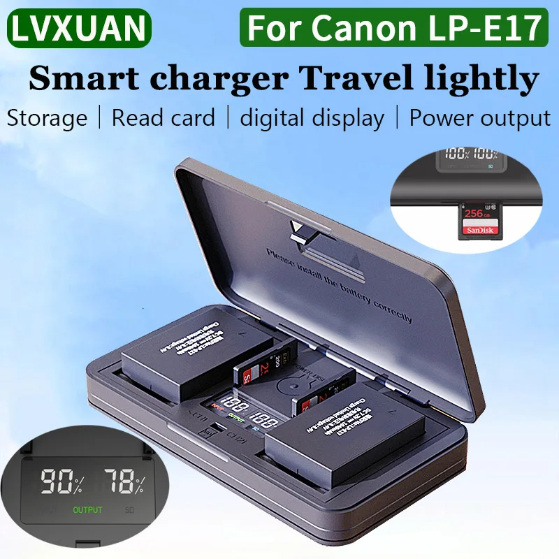 

LVXUAN LP-E17 Battery Charger,For Canon EOS 200D R50 RP R10 R8,Rebel T8i,T7i,SL2,SL3,M3,M5,M6 cameras,Has card reading function