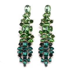 2024 New Fashion Green Rose Crystal Rhinestones Long Statement Earrings Women Indian Vintage Big Baroque Earrings Jewelry