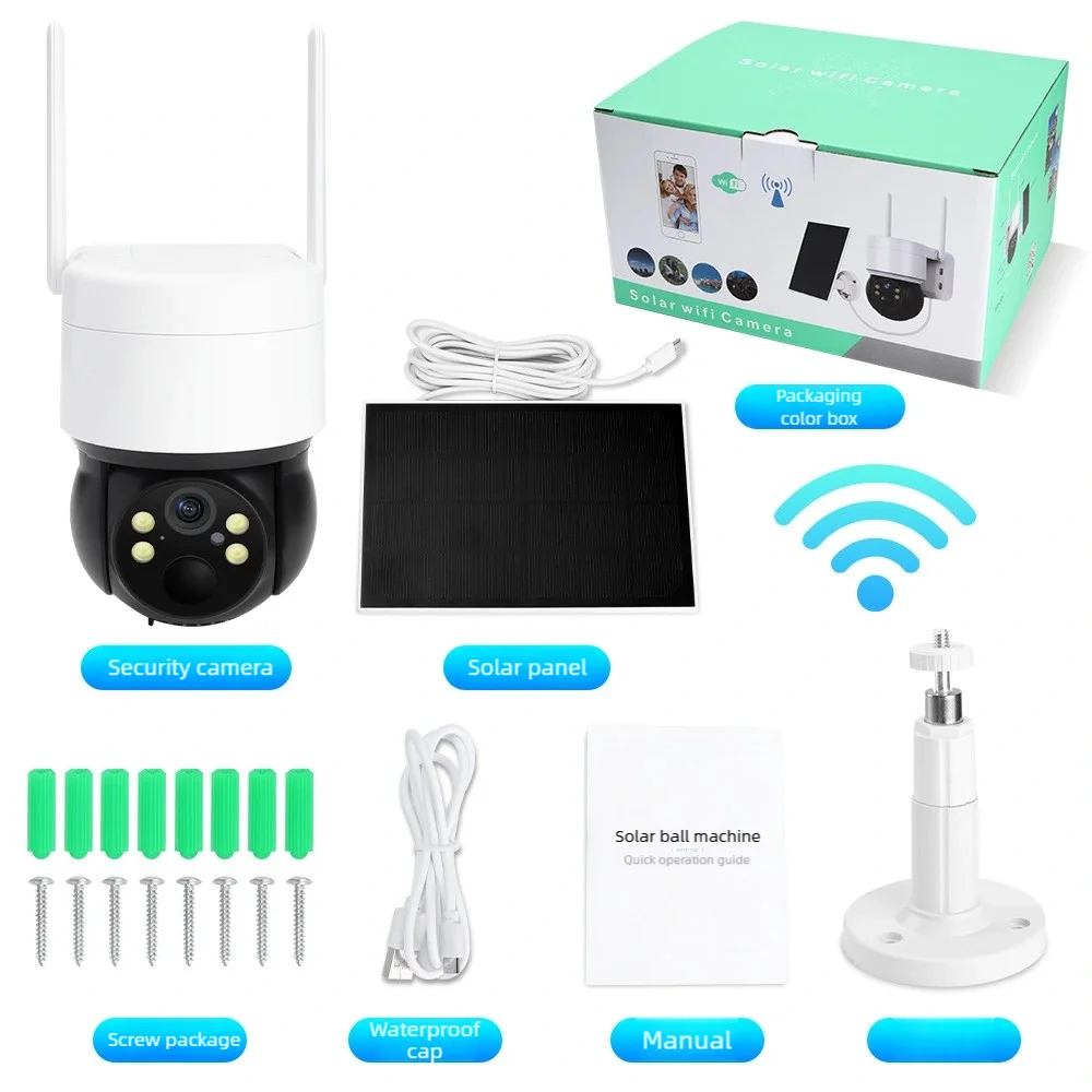 كاميرا مراقبة خارجية تعمل بالطاقة الشمسية، كاميرا مراقبة لاسلكية تعمل بالواي فاي، رؤية ليلية عالية الوضوح