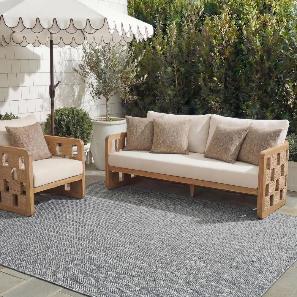

Washable Rug Outdoor Courtyard Collection 10 x 14, Black amp Beige, NonShedding amp Easy Cleaning, Ideal for Patio, Backyard, M