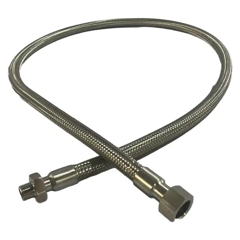 Custom SS Hose with Nut Fittings on Both Ends & Steel Wire Braid Cover for Oil/Water/Gas