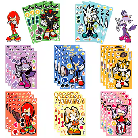 8Pcs Sonic Collage Graffiti Stickers Water Bottle Laptop Phone Bicycle Luggage Case Skateboard Children Adult Sticker