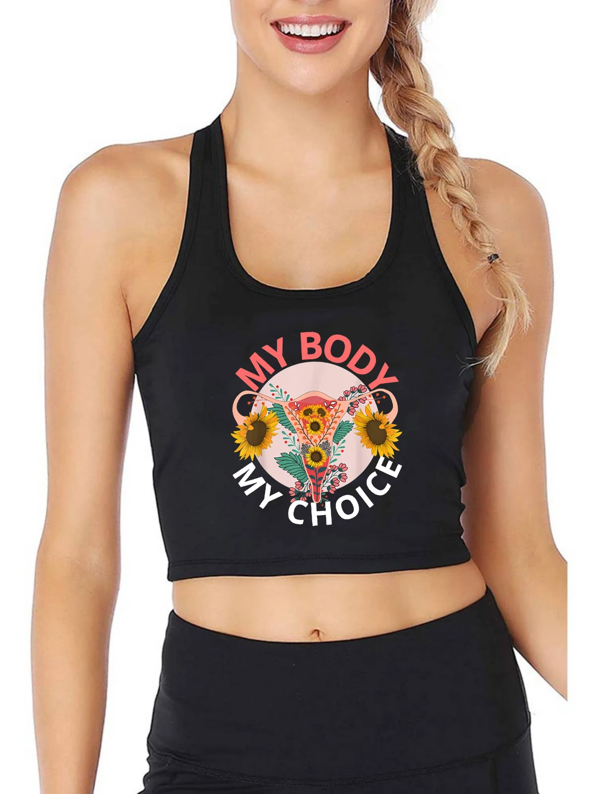 My Body My Choice Design Breathable Crop Top Respect Women's Rights Tank Tops Fashion Personality Fitness Camisole