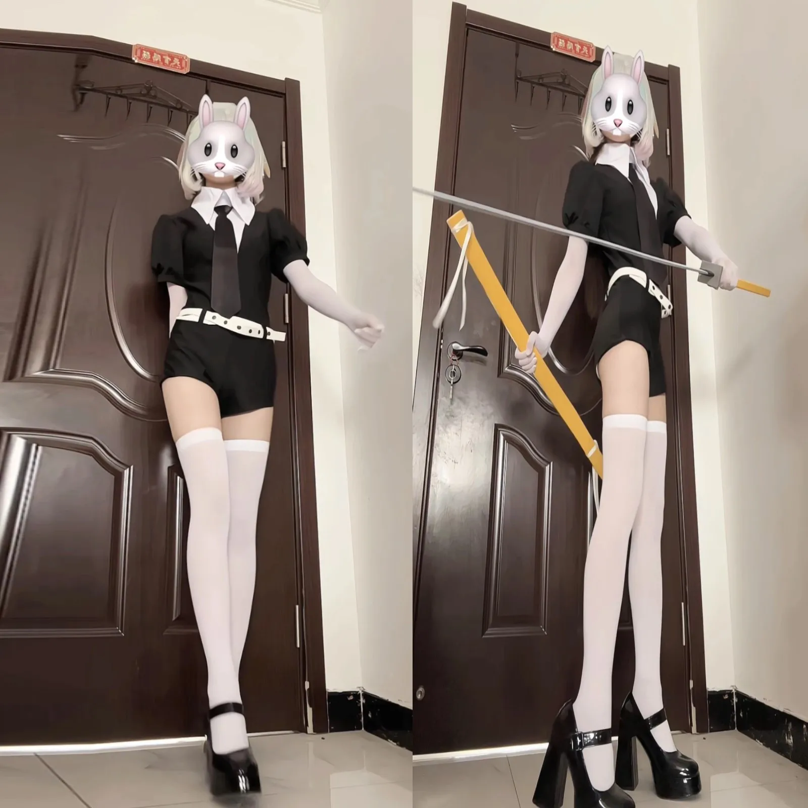 반짝이는 다이아몬드 하우스키 노 보르트 쿠니 제이드 옐로우 코스프레 의상 플레이슈트 의상 여성 남성용 가발