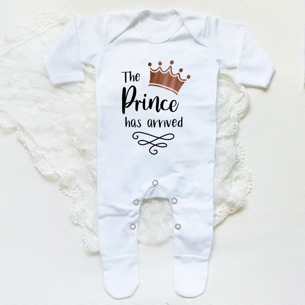 The Prince Has Arrived Print Baby Babygrow Sleepsuit Vest Bodysuit Newborn Boys Coming Home Hospital Clothes Infant Shower Gift