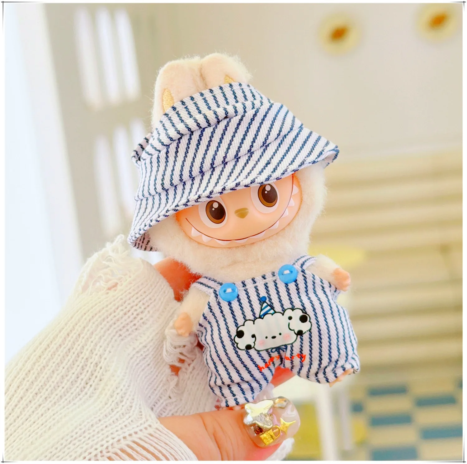 10-17 سنتيمتر Kawaii Labubu الملابس الكرتون شريط جرو مجموعة DIY بها بنفسك فستان المعبود ملابس دمى اكسسوارات اللعب أنيمي لعبة المحيط