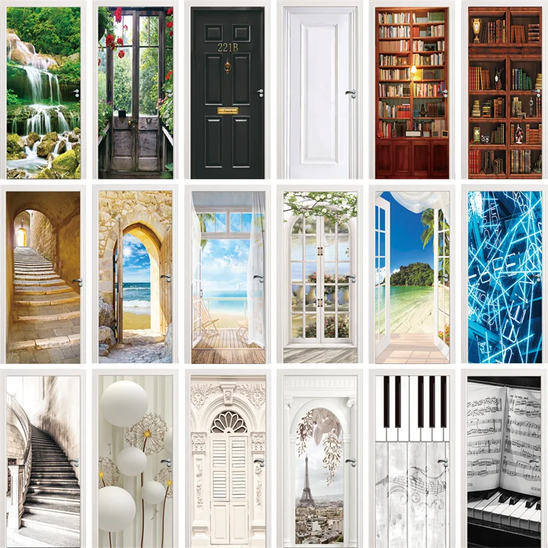 

Custom Size 3D Door Sticker Adhesive Geometric Landscape Door Sticker Mural Wallpaper Home Decoration for Living Room