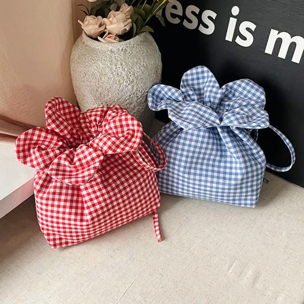 

Повседневная милая сумка на шнурке с цветочным принтом, портативная тканевая клетчатая сумка через плечо с цветком, сумка для хранения, карманная сумка на плечо для покупок