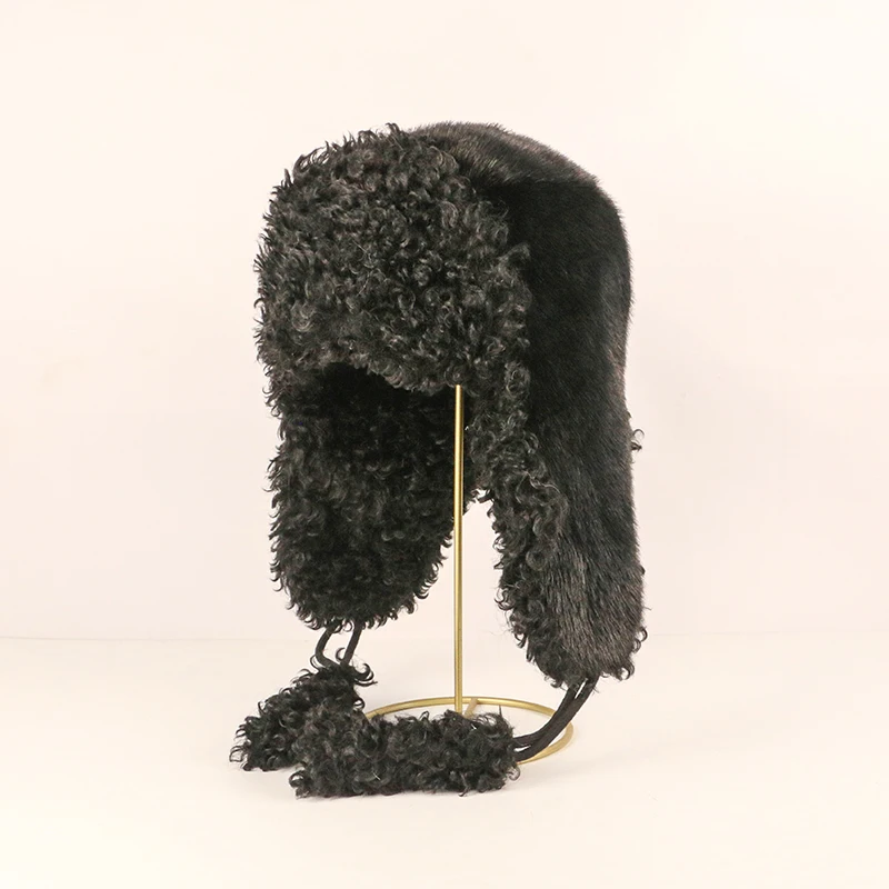 New General fur hat wool earmuffs lambs Lei Feng chapeau winter thick warm plush cap outdoor cold-proof imitation mink fur hats
