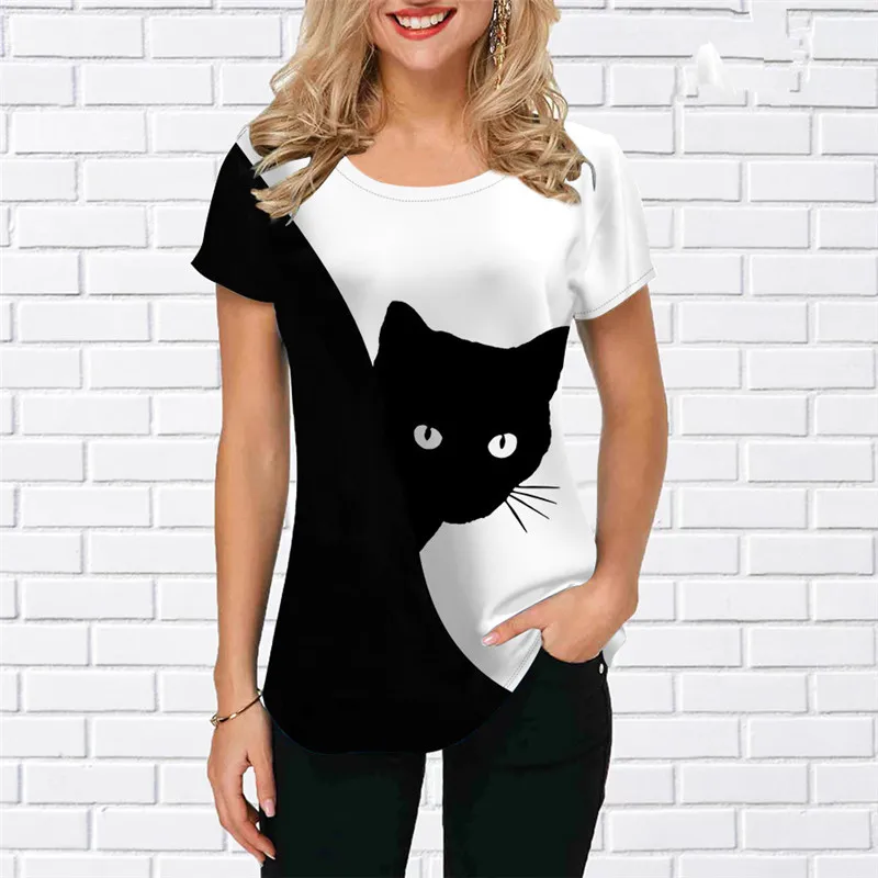 

Funny Cat Pattern Women Hip Hop T-Shirt Short Sleeve 3D Printed Street Ladies Tee Summer Loose Casual Tops 3XL Plus Size