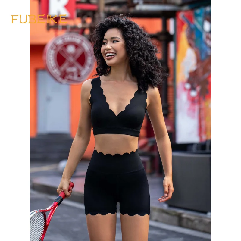 FUBEIKE Quick-Drying With Chest Pad Yoga Suit Ladies New Beauty Back Exercise Top Nude Feel Running Workout Training Clothes