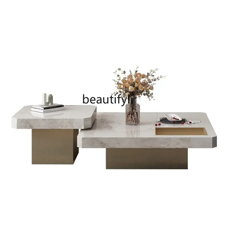 

cqy Marble Coffee Table Simple Modern Stone Plate Coffee Table TV Cabinet Combination Light Luxury Living Room Home