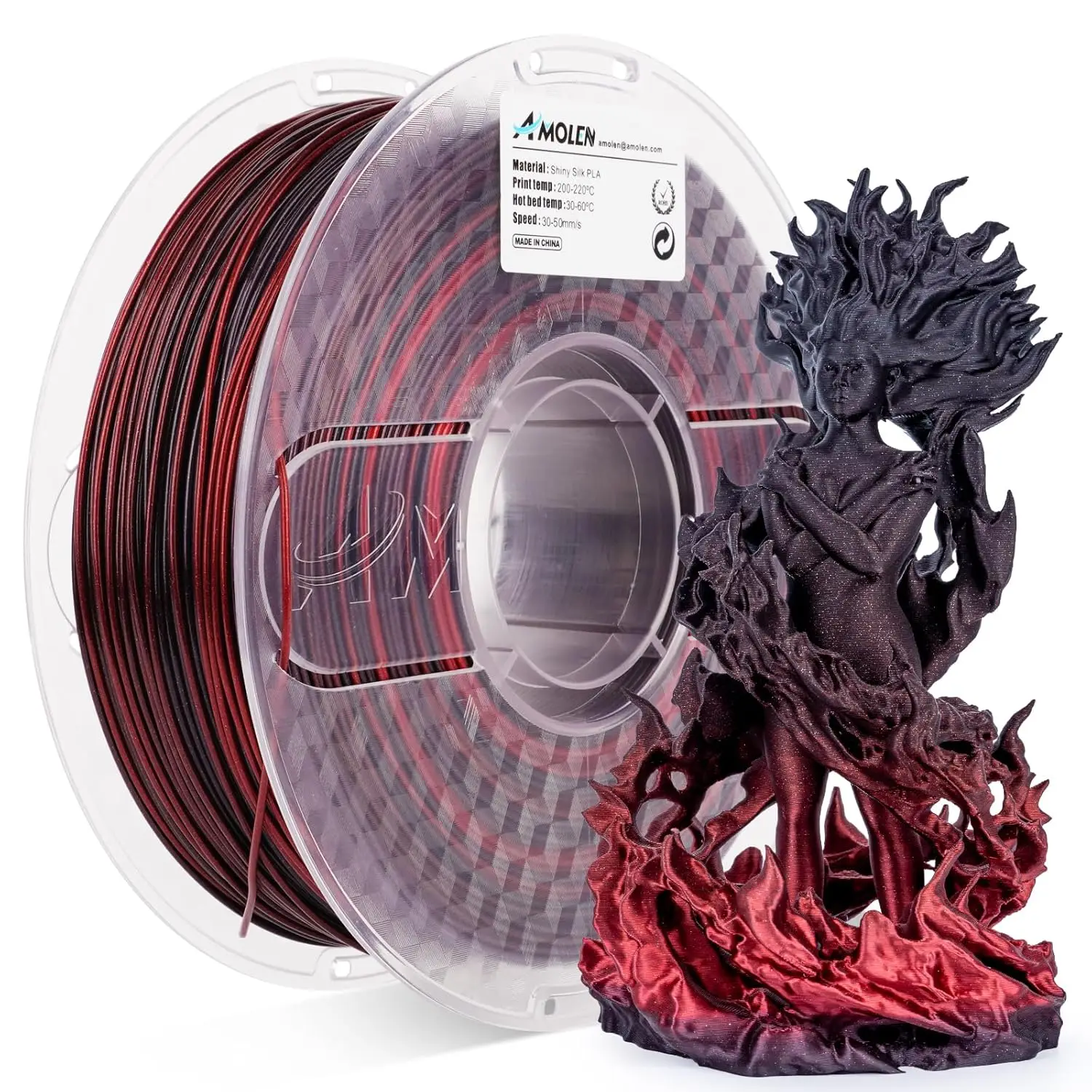 

Silk Shiny Black Red PLA Filament 1.75mm, Color Change for FDM 3D Printers, 1kg Spool