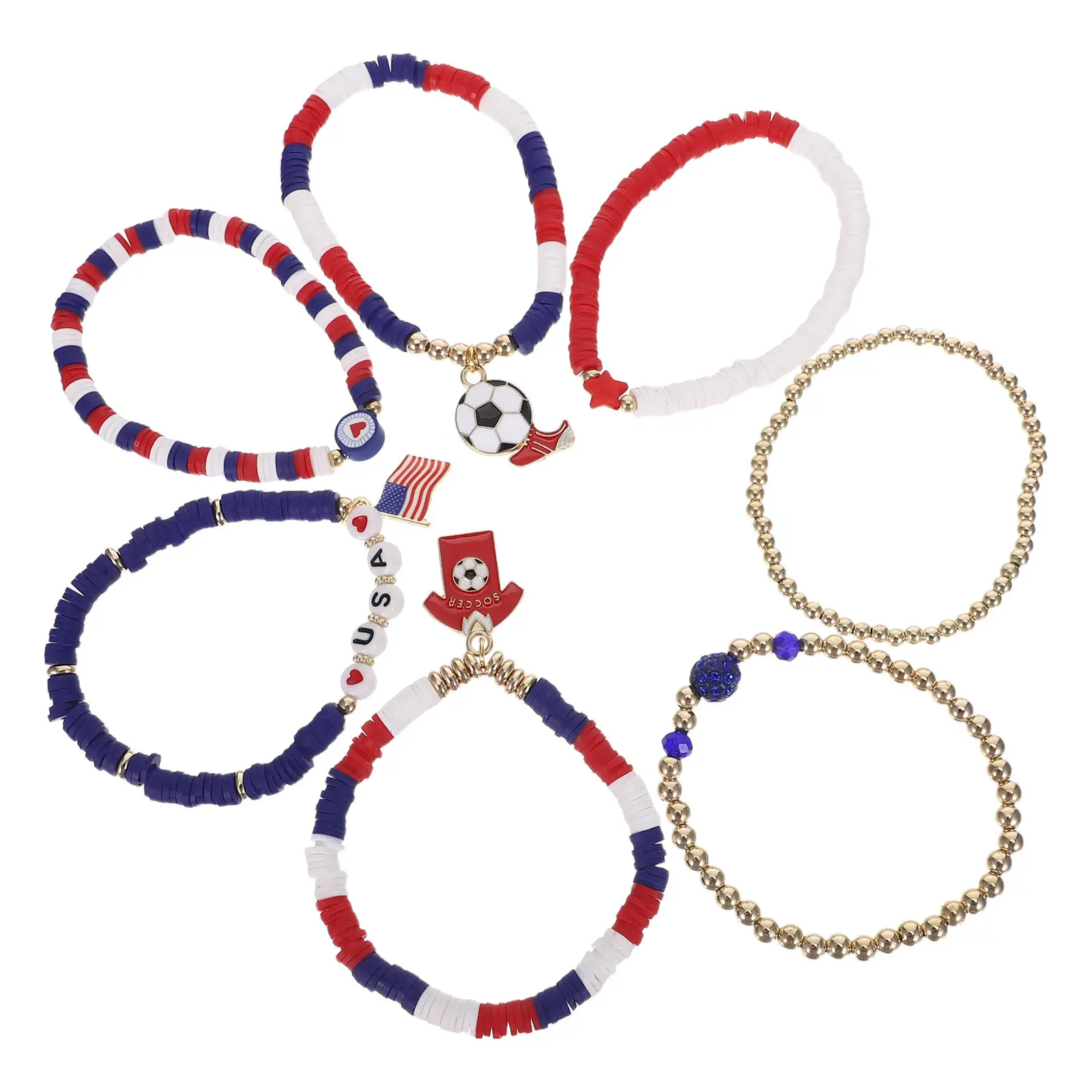 1Set Soccer Bracelet Beaded Stretch Sports Charm Bracelet Game Day Party Favors Cheerleader Accessories for Women Men Teens