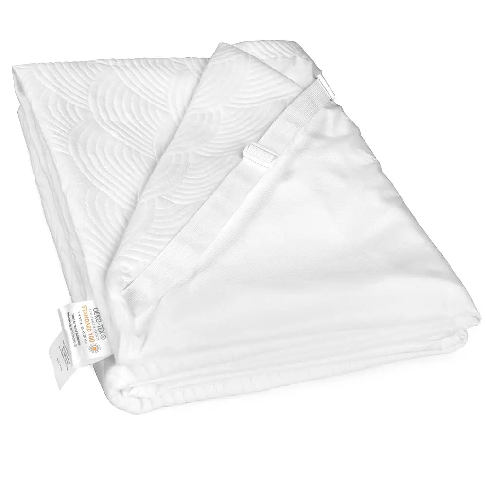 

4"" Full Bamboo Mattr Topper Cover, Oeko-Tex Certified, Ultra-Soft Zippered Topper Protector With Adjustable Straps, Washable