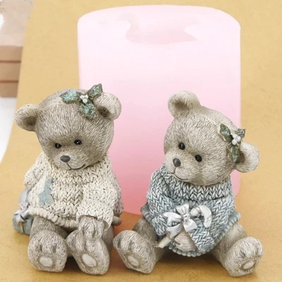 Cute 3d Bear Couple Mold Silicone Fondant Mould Chocolate Mousse Cake Molds Candle Aroma Stone Resin Clay Molds PRZY