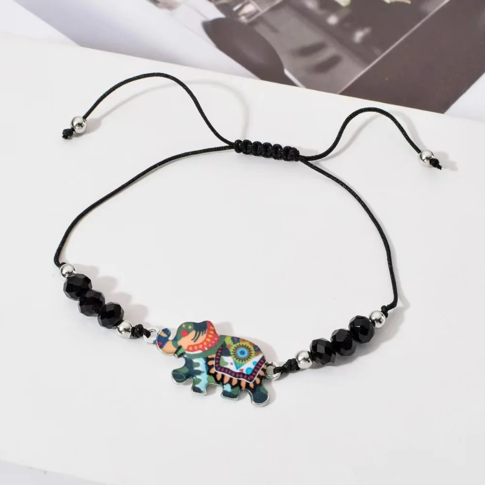 

12Pieces/Set Colorful Elephant Crystal Beaded Bracelets for Men and Women Fashion Friendship Bracelet Set