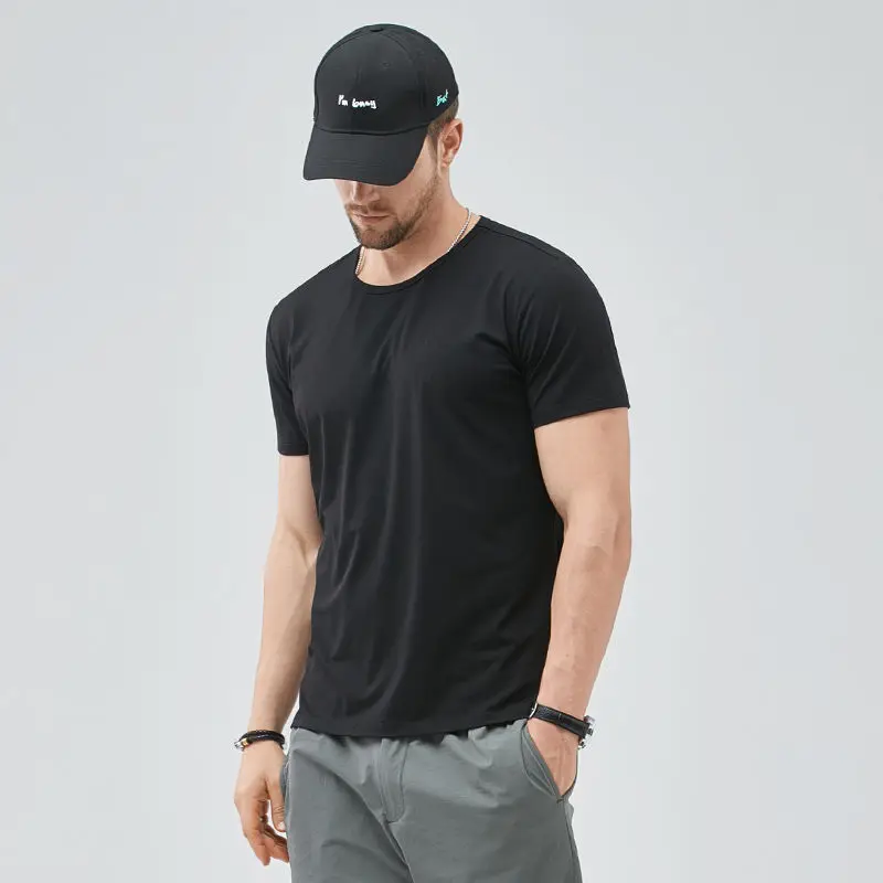 

80g Cool Feeling Modal Summer Bla Basic round Ne Versatile Color Thin Ice Silk ort Sve Men's T-irt