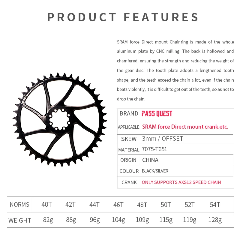 SRM Force/AXS 8 Nails (3mm offset) Round Narrow Wide Chainring 40-54T