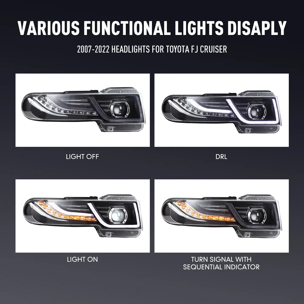 2PCs Auto Styling Kopf Lampe für Toyota FJ CRUISER 2007-2022 LED Scheinwerfer Tagfahrlicht Signal Lampen auto Zubehör