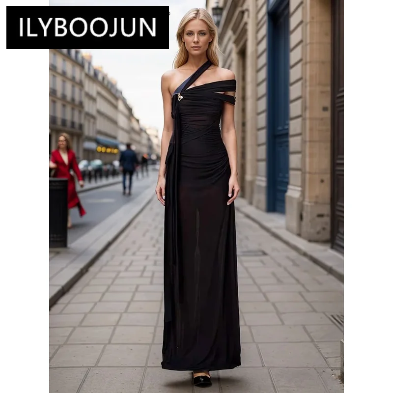 

ILYBOOJUN Solid Sexy Patchwork Folds Designer Dress For Women Strapless Sleeveless High Waist Slim Temperament Dresses Female