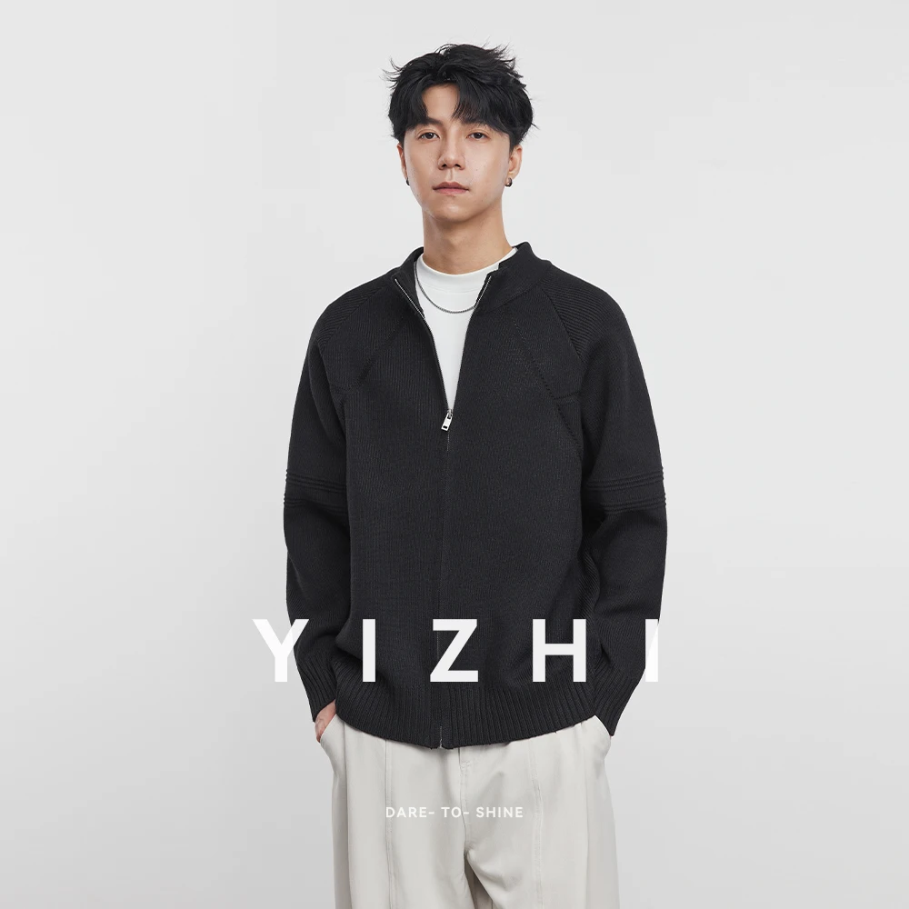 Fashion Men's Korean Simple Heavy Zipper Sweater Spring and Autumn New Long Sleeve Loose Casual Stand Collar Knitted Cardigan