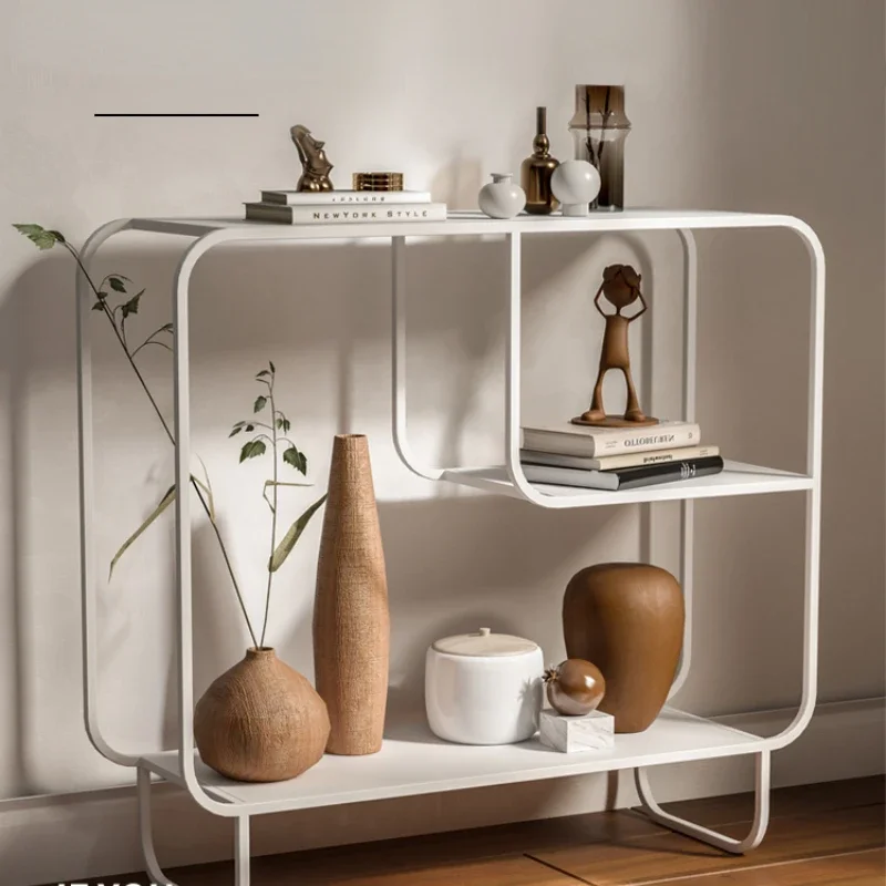 

Simple Floor Storage Rack Sofa Rear Display Internet Celebrity Wrought Iron Bookcase Storage Ins Living Room Multi-Layer White