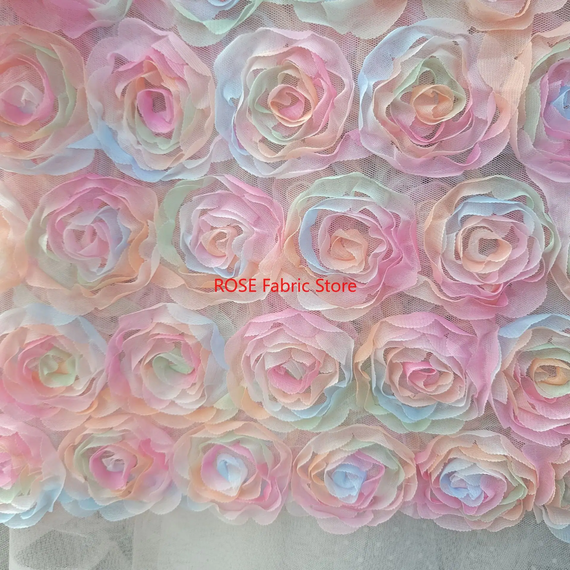 Tissu en Tulle brodé Rose dégradé 3D, 1 yard, robe en dentelle, vêtements de scène, bricolage, couture, tissu de styliste