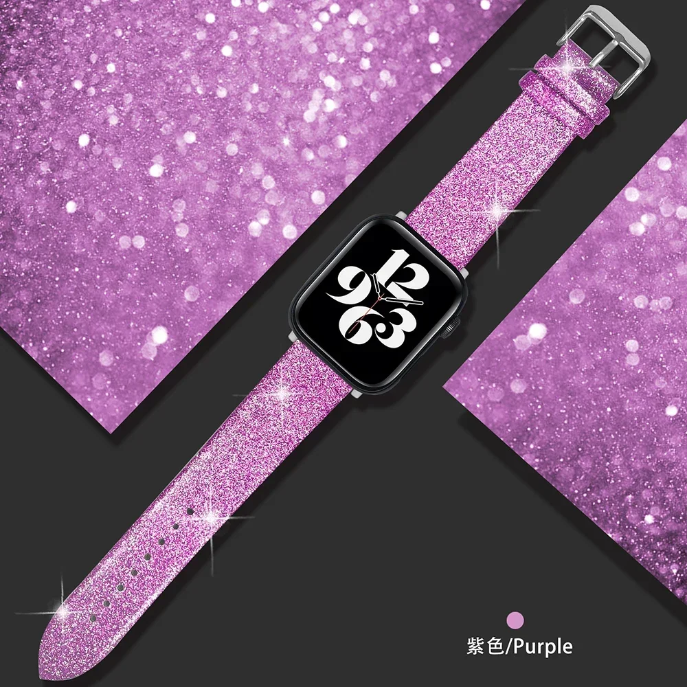 Shiny strap For Apple Watch Band 44mm 40mm Ultra 49mm 41mm 42-38-45mm Glitter leather loop bracelet iWatch Series 8 7 6 5 4 3 SE