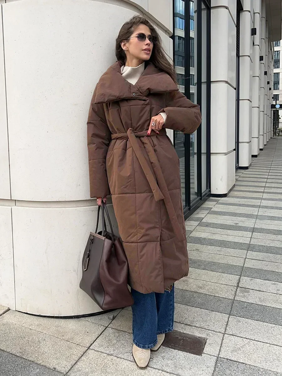 Wolfeel Women Loose Chic Thicken Jackets Parkas Winter Coats Oversized Warm Long Belt Puffer Jackets Ladies Cotton Padded Jacket