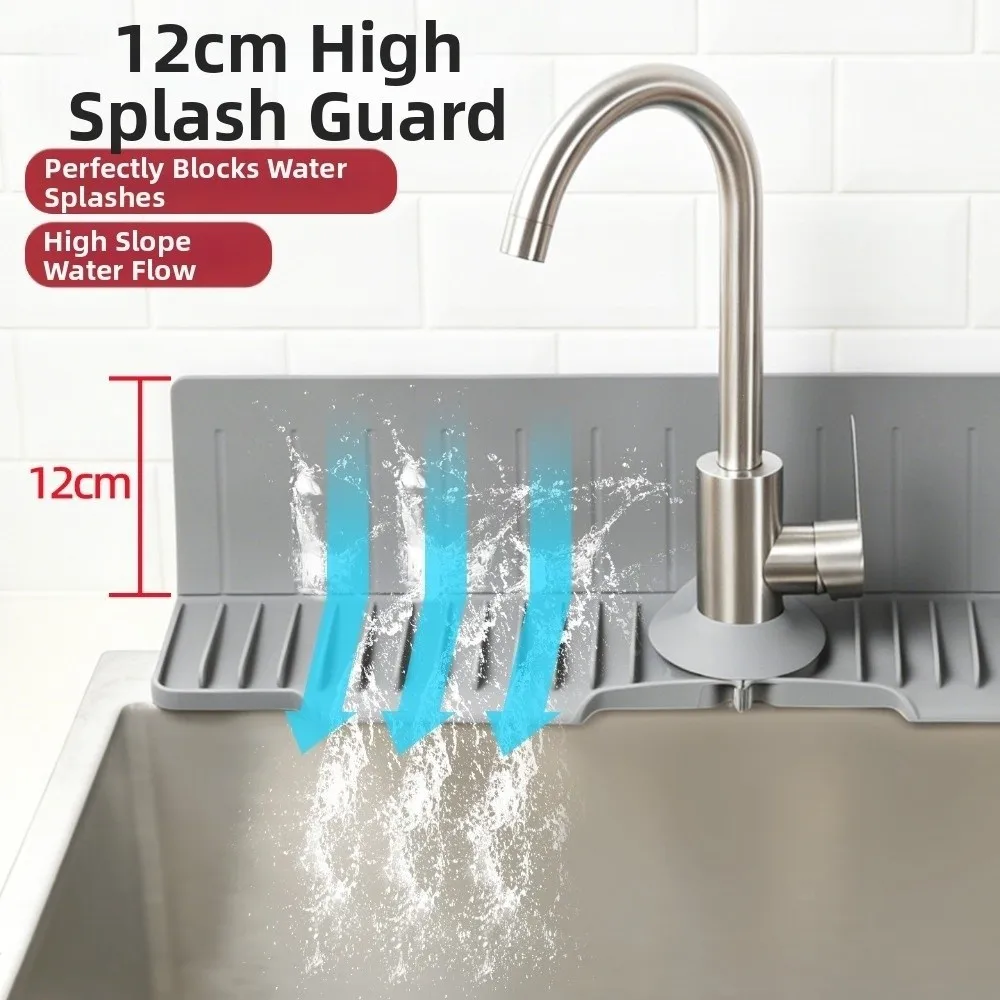 New Silicone Faucet Draining Pad Non-Slip 24 Inch Water Draining Mat 8° Slope 12cm Splash Guard Drying Counter Mat Home Use