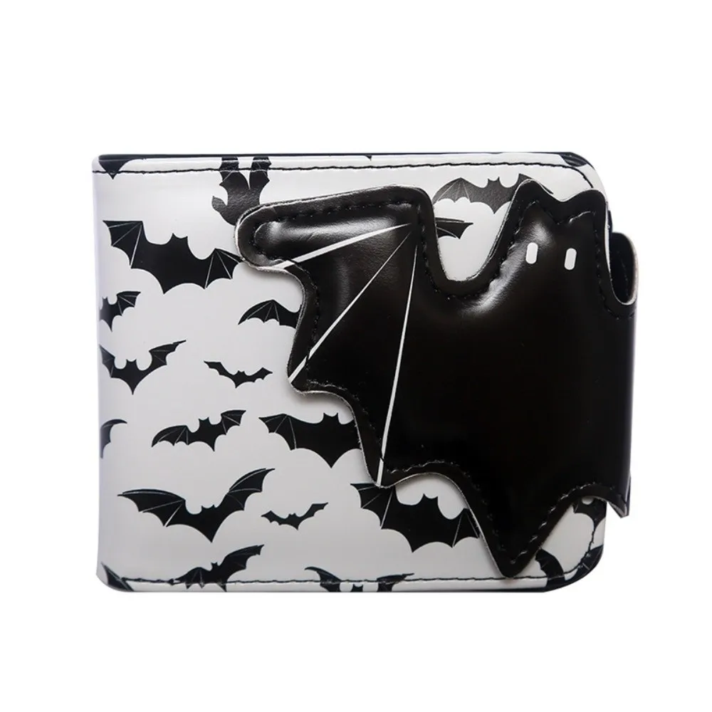 Multi-Functional Bat Ghost Print Wallet Long Strap Large Capacity Foldable Coin Purse Portable Buckle Design