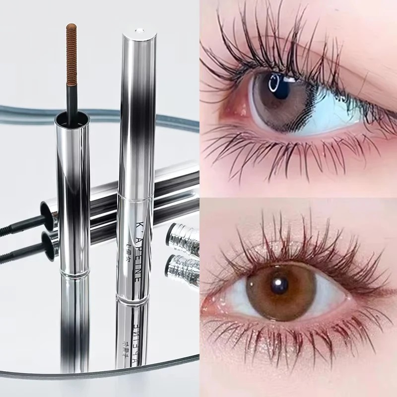 Mascara sottile con tubo d'acciaio piccolo e arricciatura, trucco per occhi impermeabile e a prova di sbavature, mascara marrone nero lungo e naturale a lunga durata