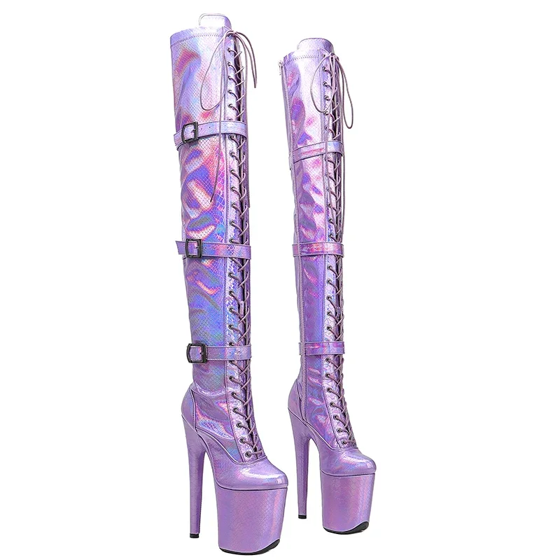 Botas Plataforma Leecabe Salto Alto, Bota Pole Dance, Pele de Cobra Atualizada Superior, Exóticas, Tendência Jovem, 20cm, 8\