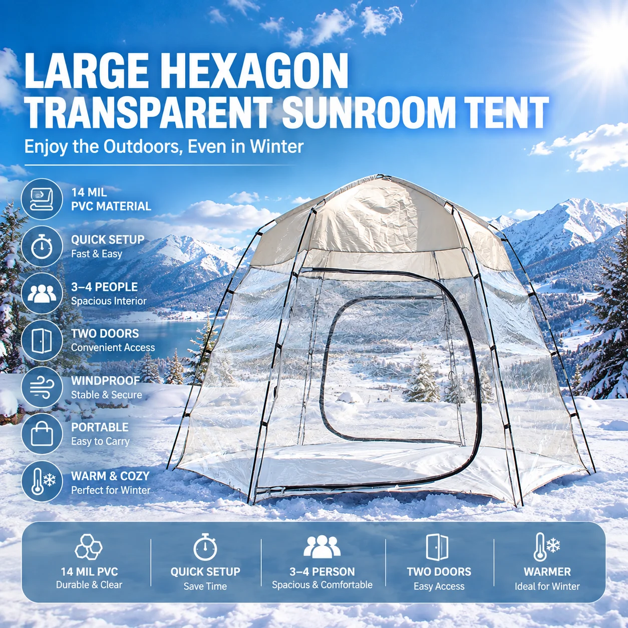 Sports Tent,8 Person Clear Bubble Tent,Sports Pod with Floor Mat & Top Cover,Igloo Dome Tent Camping Shelter for Sports Watching