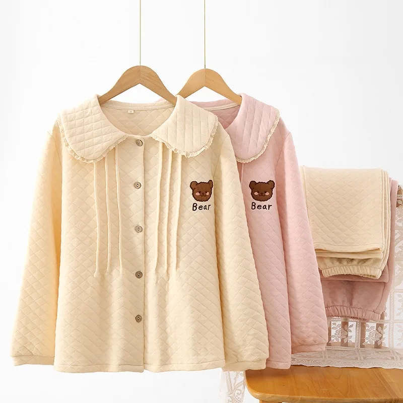 

Женский милый хлопковый воздушный слой с круглым вырезом, костюм медведя, теплая удобная одежда для дома, пижамы, весенне-осенняя милая домашняя одежда, размер XL