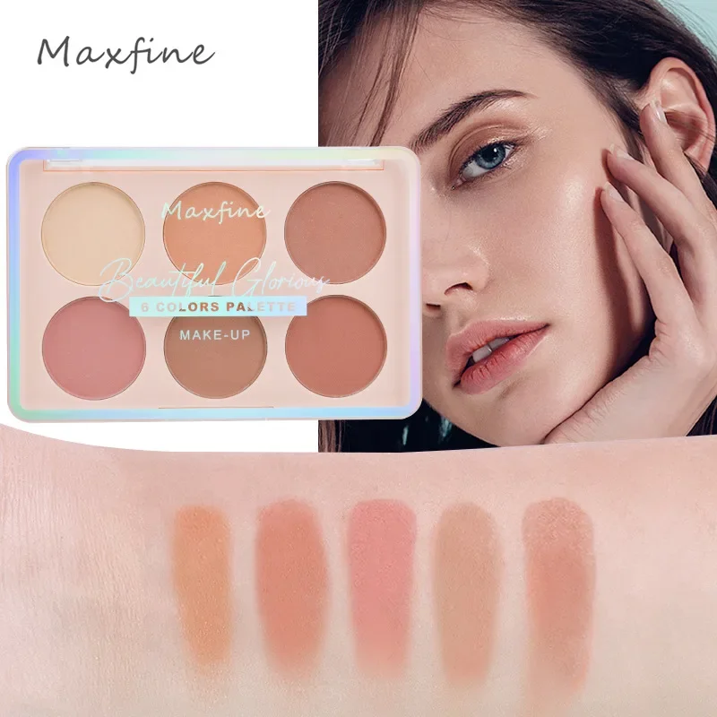 MAXFINE 6 สีมัลติฟังก์ชั่ Blusher Powder กันน้ํา Lasting Highlight Powder Bronze สียอดนิยม Glitter Eye Shadow Plate