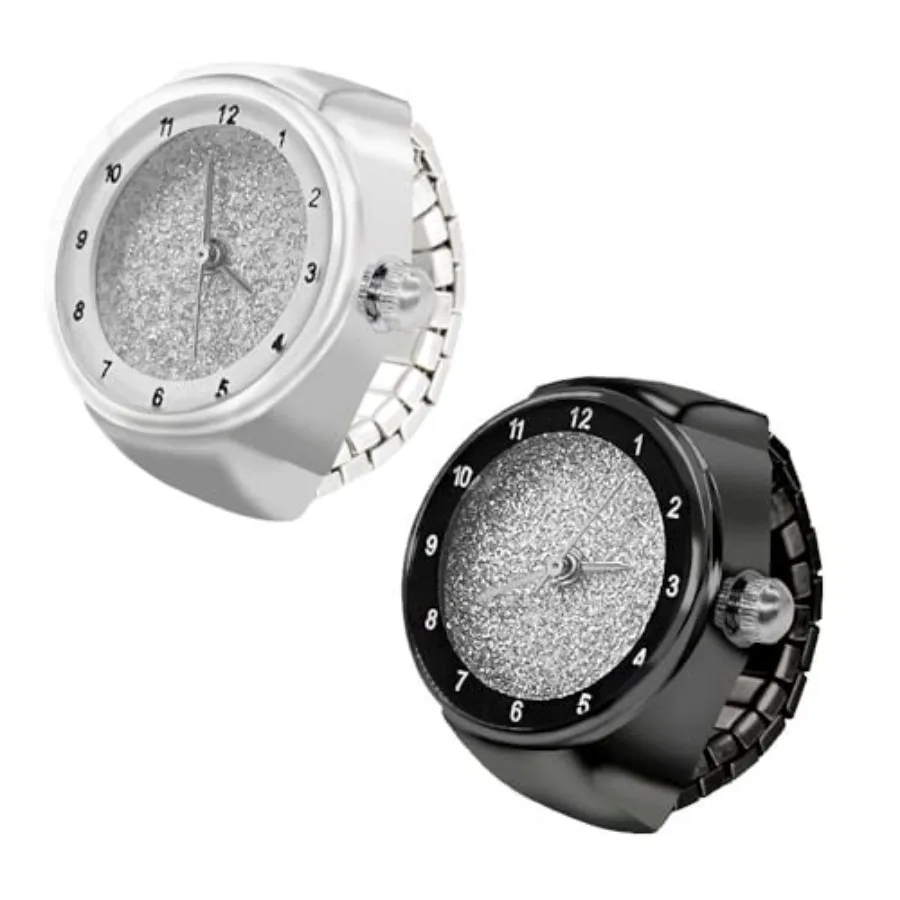 

2 Pcs Unisex Simple Elastic Finger Ring Watches Round Dial Analog Quartz Wrist Watch Couple Watch