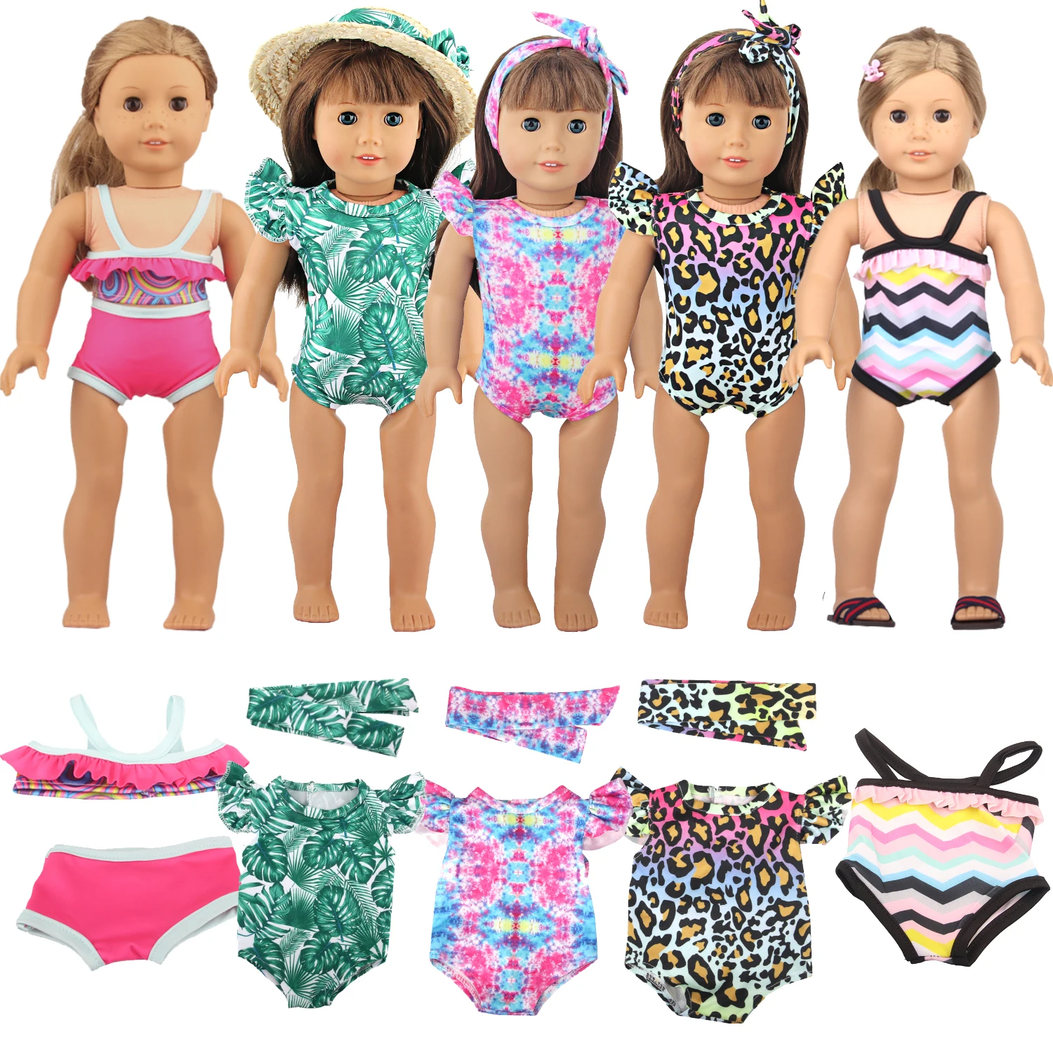 Leopard Print Wave Style Swimsuit For 43cm Baby New Born and 18 inch American doll girls, Generation Baby Clothing accessories