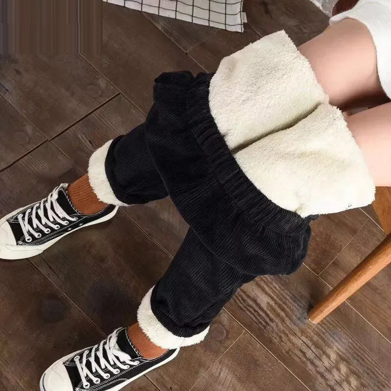 

2024 Autumn Winter Women Clothing Casual Thick Corduroy Warm High Waist Pants Trousers Straight Fleece-lined Mom Pants Corduroy