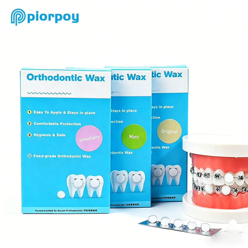 PIORPOY Dental Orthodontic Wax for Braces Relief 60 Pc Dental Wax Dots Individual Hygienic Packaging 3 Flavors Daily Oral Care