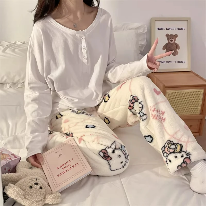 Nowe spodnie do spania Sanrio Hello Kitty w stylu Y2K, damskie spodnie domowe, jesienne ubrania domowe, prezent na Halloween i Boże Narodzenie dla dziewczynek