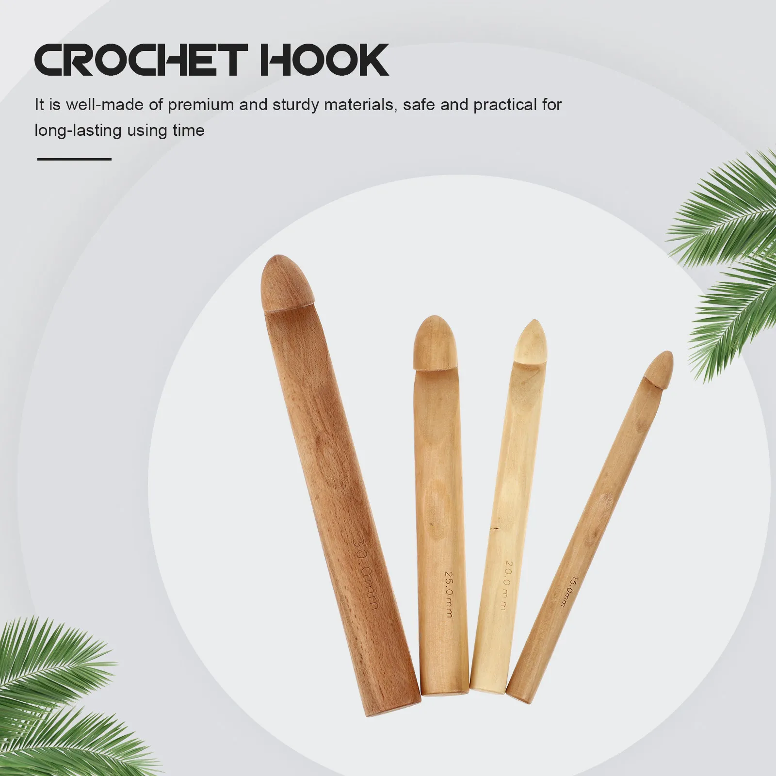 4Pcs Wooden Crochet Hooks High Durability Natural Wood Crochet Tool Set No Burrs Slip Resistant for DIY Knitting Crafts