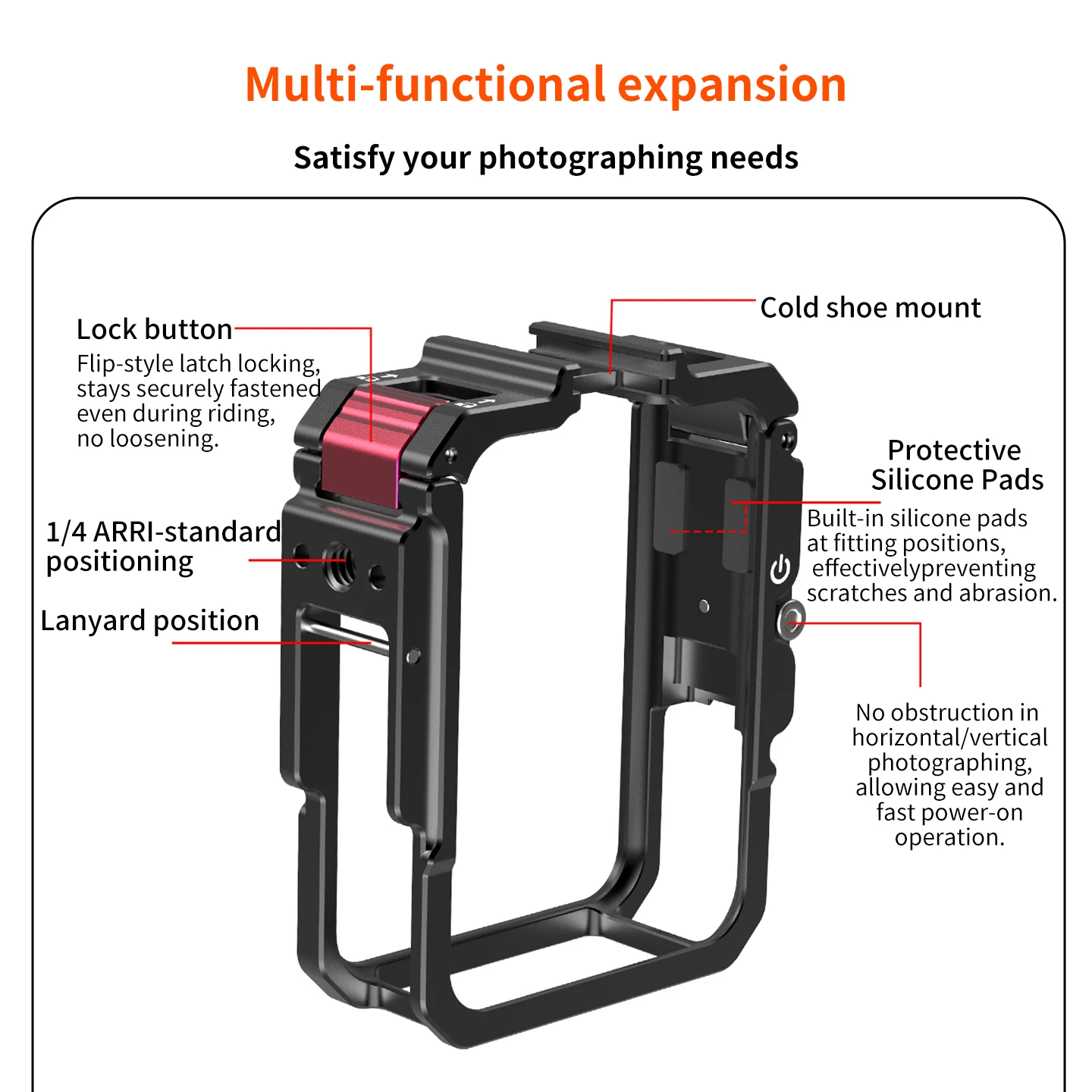 Fahrrad-Fotografie Metall-Kamerakäfig Schutzrahmen für DJI Osmo 360 II Magnetischer Schnellverschluss Klappverschluss Cold Shoe Erweiterung – Detail 10